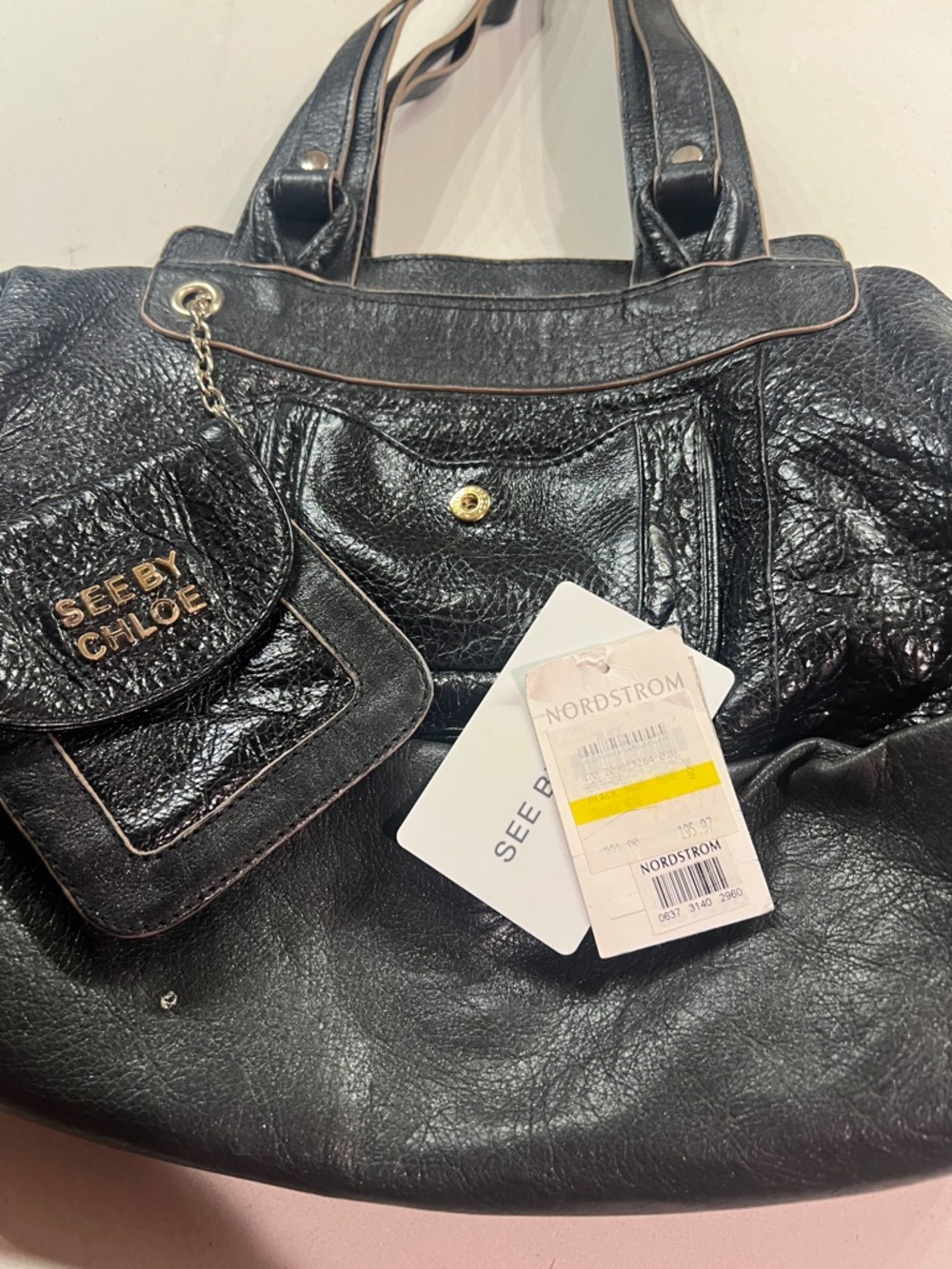 See By Chloe Black Leather Tote with Branded Charm